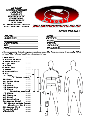 Wetsuit Measurements - 24-point measurement system for perfect fit